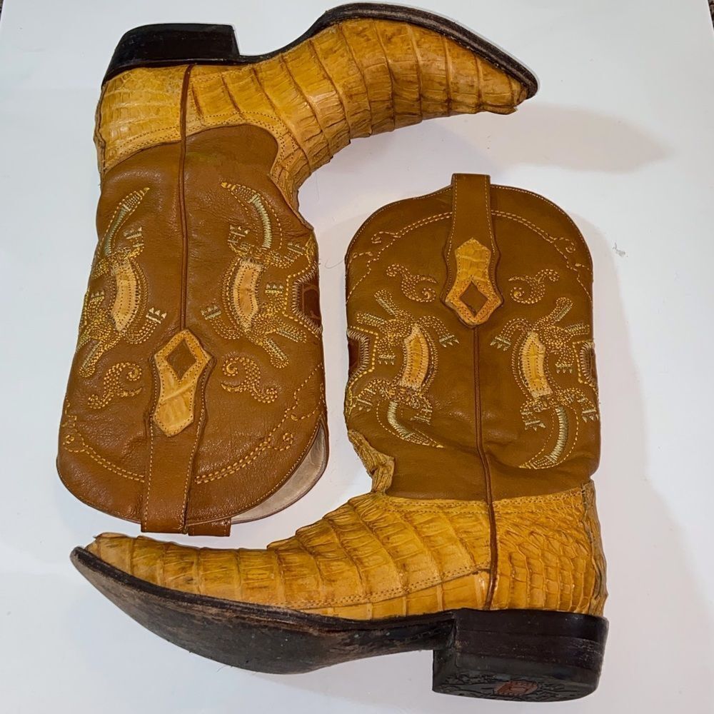 Cuadra Yellow Mustard Western Cowboy Boots Aligator Size Méx.28 US 9 Unisex